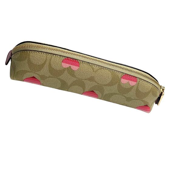 Coach Pencil Case In Signature Canvas With Stripe Heart Print - Picture 5 of 8